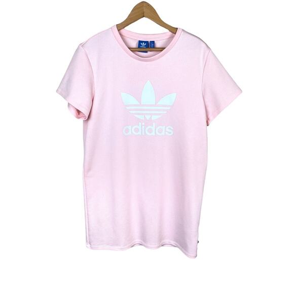 Adidas Originals Baby Pink Trefoil Athletic Tee Shirt Shift Dress Women's M - Picture 2 of 5